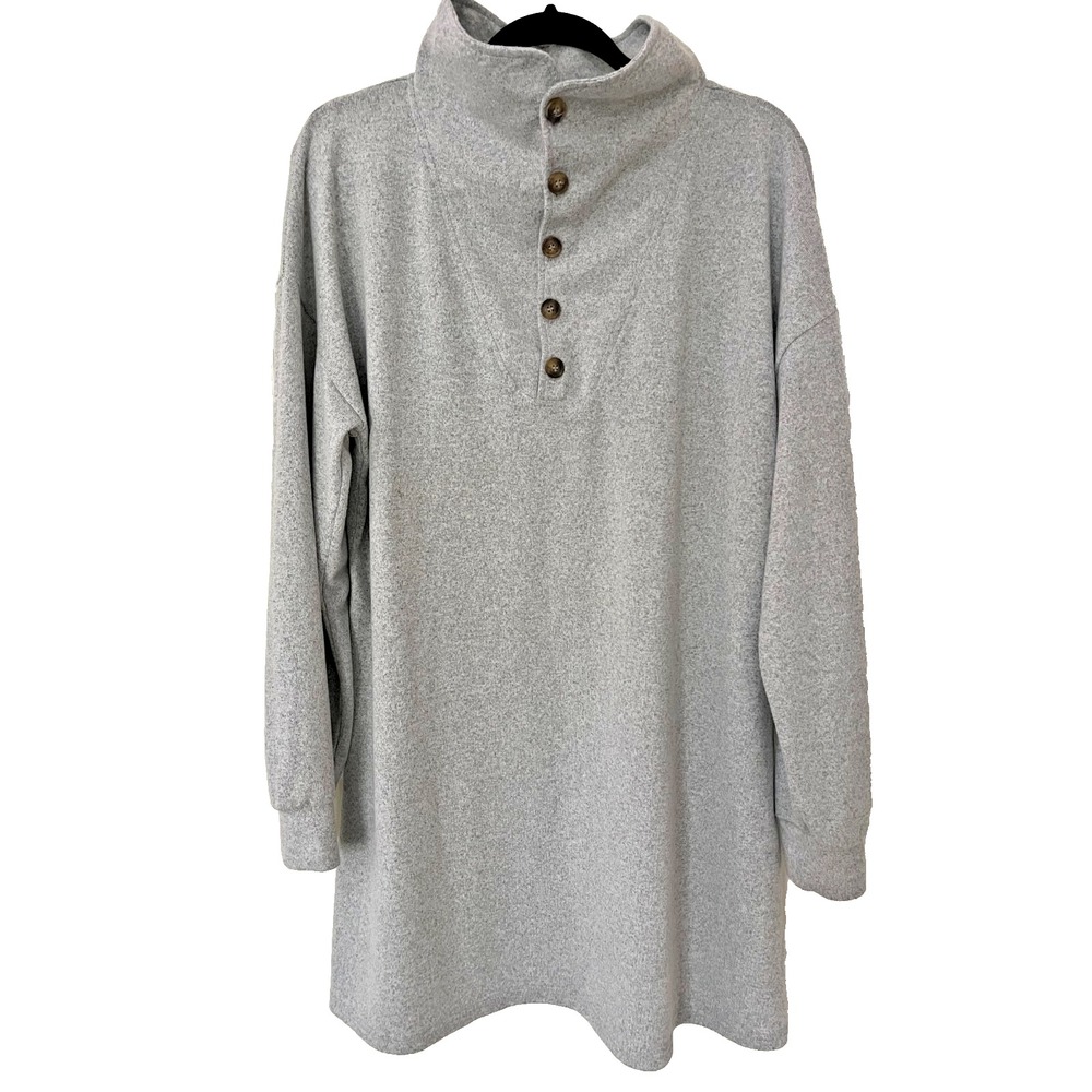 Soft‎ Gray Button-Neck Tunic Sweater Cozy Cuddly Grandpacore Lagenlook Layer